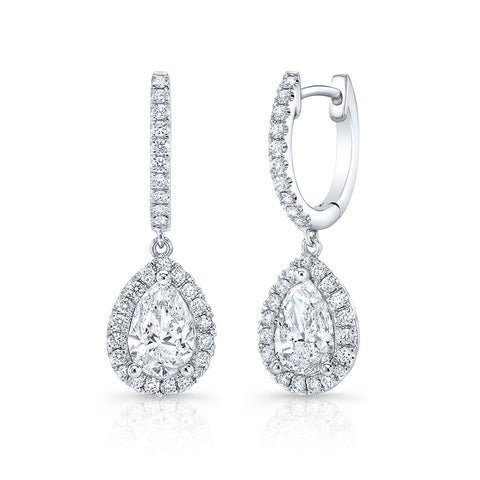 1.54 ct. Pear Drop Halo Dangling Earrings