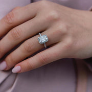 Emerald Cut Halo Engagement Ring on Hand