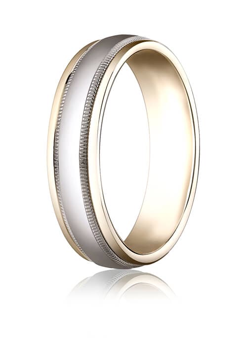 14k two toned 6mm comfort fit high polished carved design band with milgrain   cf15601314k