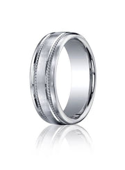 14k White Gold 7.5mm Comfort-Fit Satin-Finished Rope Carved Design Band - CF71750414kw