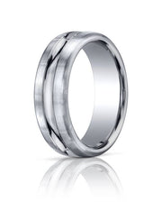 18k White Gold 7.5mm Comfort-Fit Satin-Finished High Polished Center Cut Carved Design Band - CF71750518kw