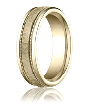 14k All Rose Gold 6mm Comfort-Fit Hammered-Finished with Milgrain Carved Design Band - CFRB15630914kr