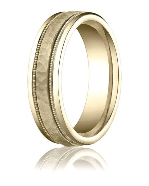 14k All Rose Gold 6mm Comfort-Fit Hammered-Finished with Milgrain Carved Design Band - CFRB15630914kr