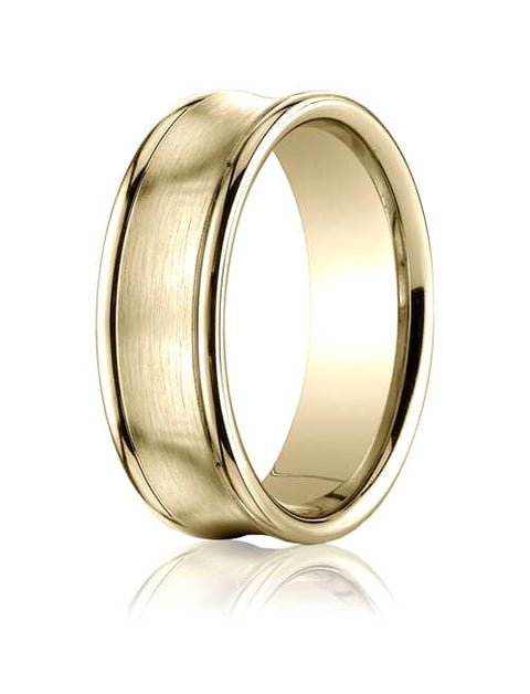 14k Yellow Gold 7.5mm Comfort-Fit Satin-Finished Concave Round Edge Carved Design Band - RECF8750014ky