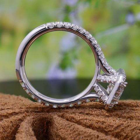 2.20 Ct. French Pave Halo Princess Cut Engagement Ring H Color VS1 GIA Certified