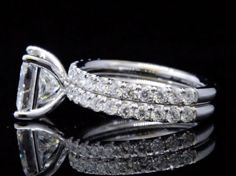 Princess Cut Diamond Ring with Matching Band Side View