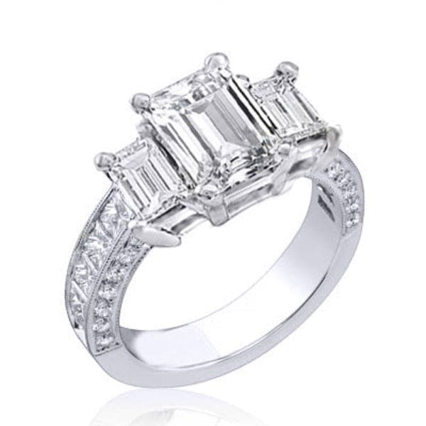 Emerald cut 3 stone diamond ring princess cut shank