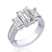 Emerald Cut 3 Stone Diamond Ring w Princess Shank