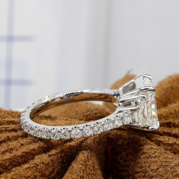 4.30 Ct. Elongated Radiant 3Stone Engagement Ring H Color SI1 GIA Certified