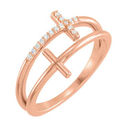 14k rose gold double cross diamond ring 