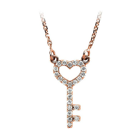 14k rose gold diamond key heart necklace