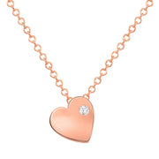 rose gold dainty heart necklace with tiny diamond