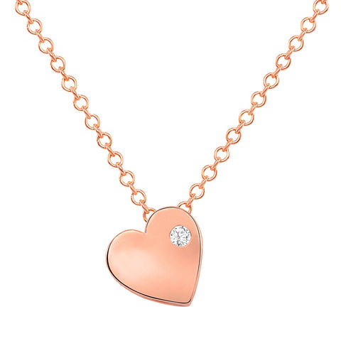 rose gold dainty heart necklace with tiny diamond