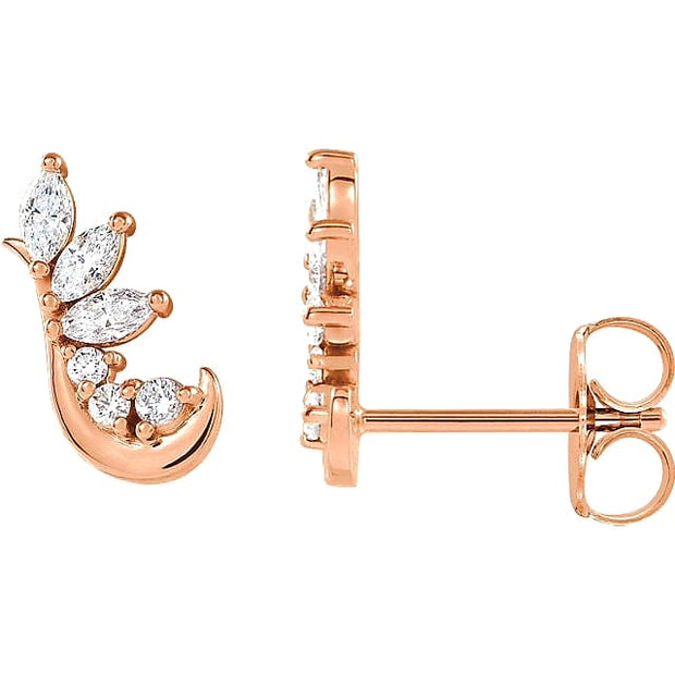 rose gold diamond cluster hook earrings