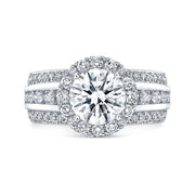 3.40 Ctw Round Halo Wide Shank Engagement Ring H Color VS2 GIA Certified