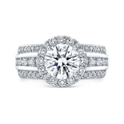 3.40 Ctw Round Halo Wide Shank Engagement Ring H Color VS2 GIA Certified