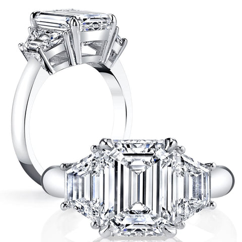 3 Stone Emerald Cut Engagement Ring & Trapezoids