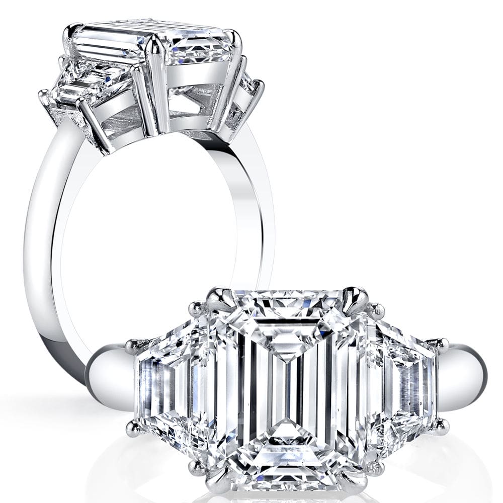 Unique Diamond 3-Stone Emerald Channel Set Diamond Ring - with A 2 ct Center Emerald Cut GIA Natural Diamond in White Gold