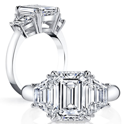 3 Stone Emerald Cut Diamond Ring w Trapezoids