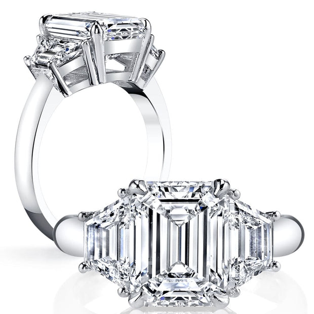 3 Stone Emerald Cut Engagement Ring