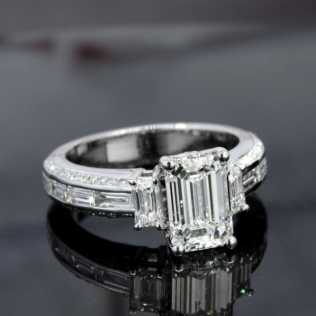 Emerald Cut 3 Stone Diamond Ring
