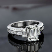 2.40 Ct. Emerald Cut & Baguette Engagement Ring H Color VS1 GIA Certified