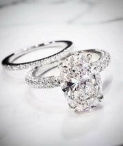 Hidden Halo Oval Engagement Ring Set White Gold