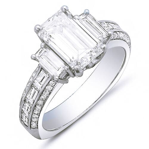 3.30 Ct. Emerald Cut & Baguettes Engagement Ring with Pave G Color VS1 GIA Certified