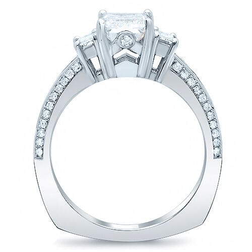 3.30 Ct. Emerald Cut & Baguettes Engagement Ring with Pave G Color VS1 GIA Certified