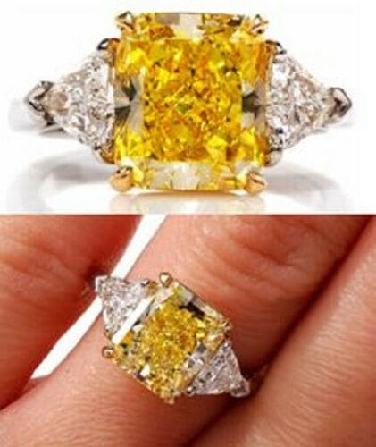 2.60 Ct. Canary Fancy Yellow Radiant Cut 3-Stone Diamond Ring VS1 GIA Certified