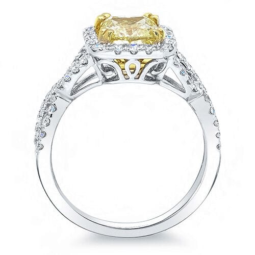 Yellow Cushion Cut Diamond Ring Profile View