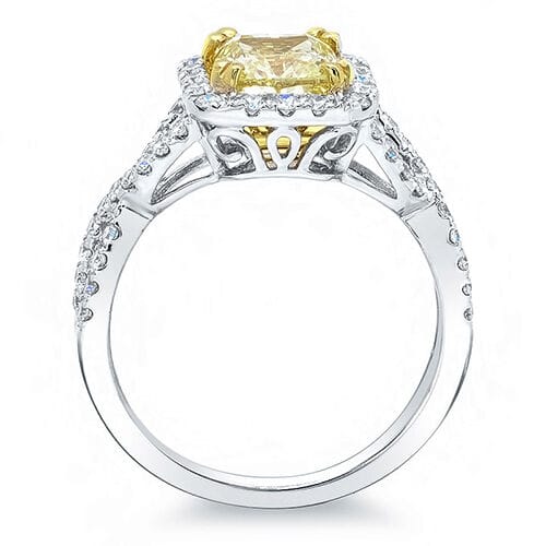 Yellow Cushion Cut Diamond Ring Profile View