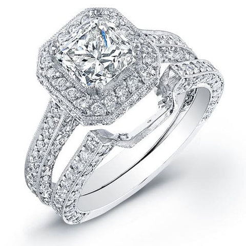 Halo Asscher Cut Engagement Ring Set