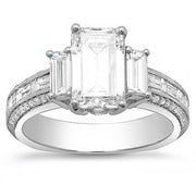 3.80 Ct. Emerald Cut Engagement Ring with Baguettes J Color VS1 GIA Certified