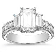 3.30 Ct. Emerald Cut & Baguettes Engagement Ring with Pave G Color VS1 GIA Certified