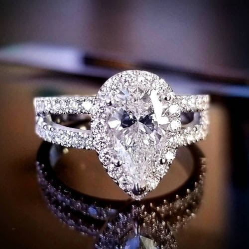 Pear Halo Engagement Ring Split Shank real picture