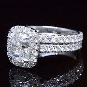 Halo Cushion Cut Diamond Engagement Ring Set