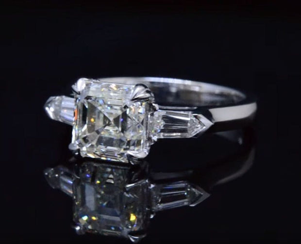 3 Stone Asscher & Bullet Cut Engagement Ring Side View