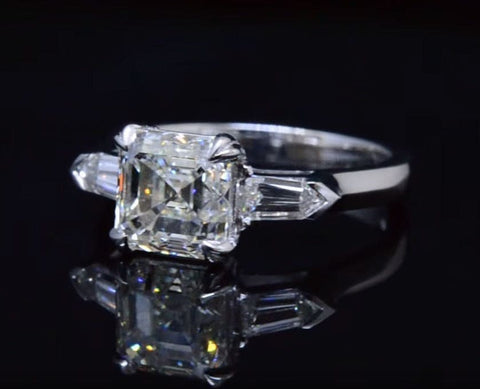  3 Stone Asscher Cut Engagement Ring 