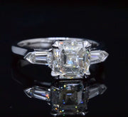 3 Stone Asscher & Bullet Cut Engagement Ring Corner View