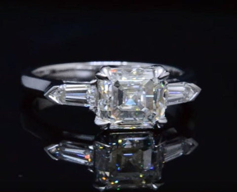  3 Stone Asscher Cut Engagement Ring 
