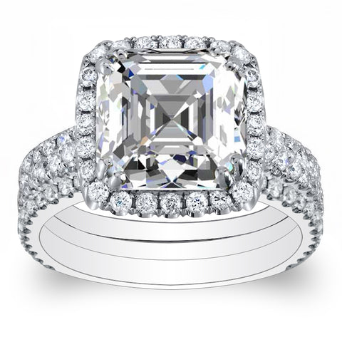 3-Shank Pave Halo Natural Diamonds Engagement Ring