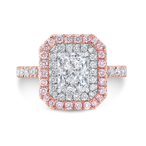 Double Halo Fancy Pink Diamond Engagement Ring