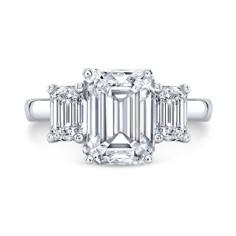3 Stone Emerald Diamond Engagement Ring