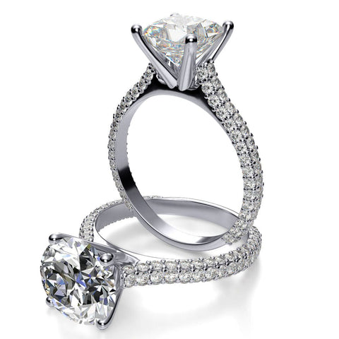 Three Row Pave Diamond Engagement Ring