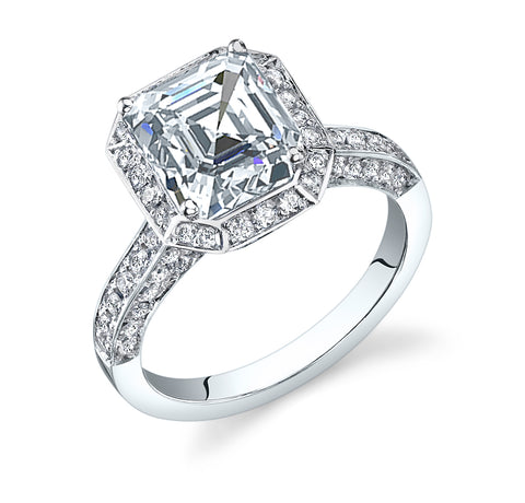 3-sided Pave Accent Halo Engagement Ring