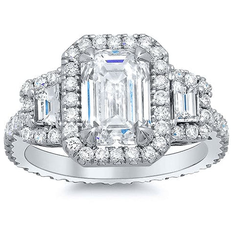 Halo Pave Trapezoid Side Stones Diamond Engagement Ring