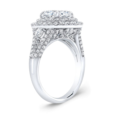 Double Halo Split Shank Micro Pave Diamond Engagement Ring