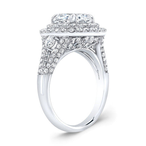 Double Halo Split Shank Micro Pave Diamond Engagement Ring
