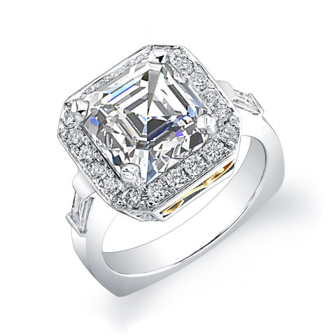 Natural Cushion Diamond Baguettes Engagement Ring